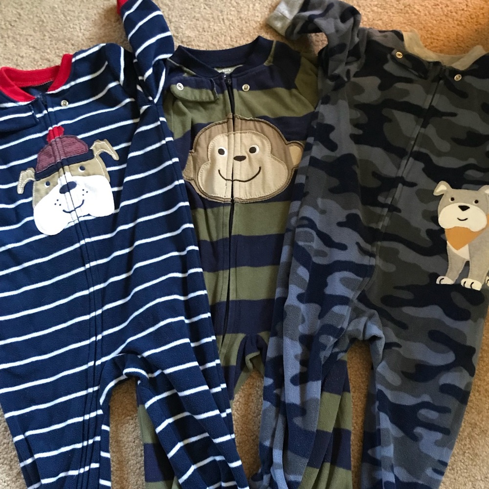 Set of 3 Carters footed zipper Jammies/PJs- 12 mo